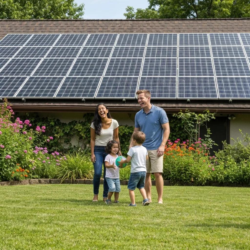 A happy family enjoying their home, enhanced by the benefits of solar power.