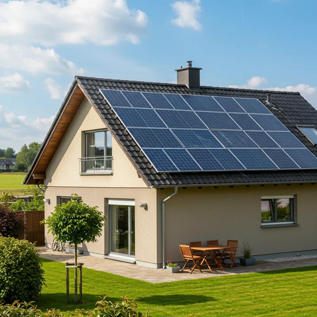 Modern home with solar panels under a clear blue sky, representing solar energy benefits