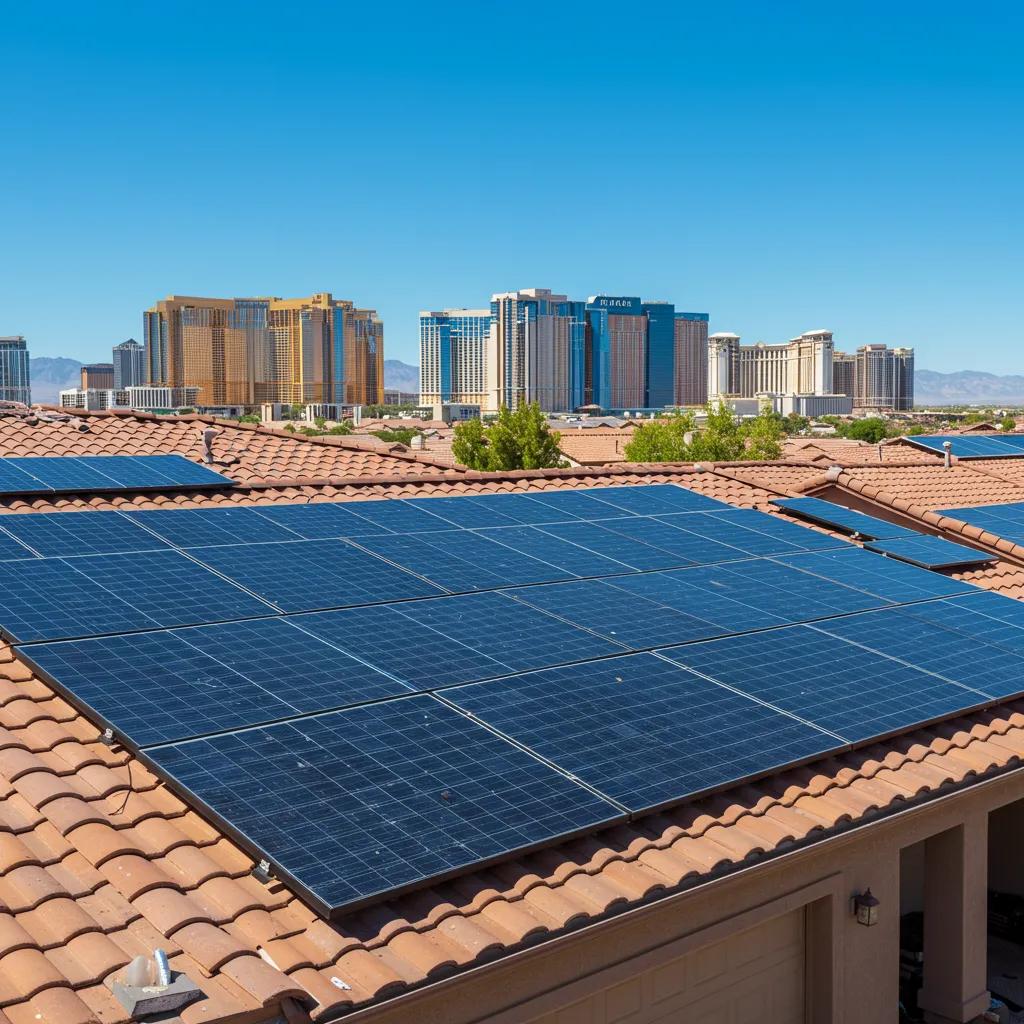 A sunny Las Vegas home with solar panels on the roof