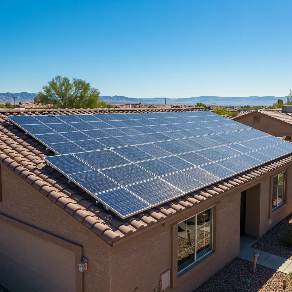 Residential rooftop solar panel installation in Las Vegas under bright sunlight