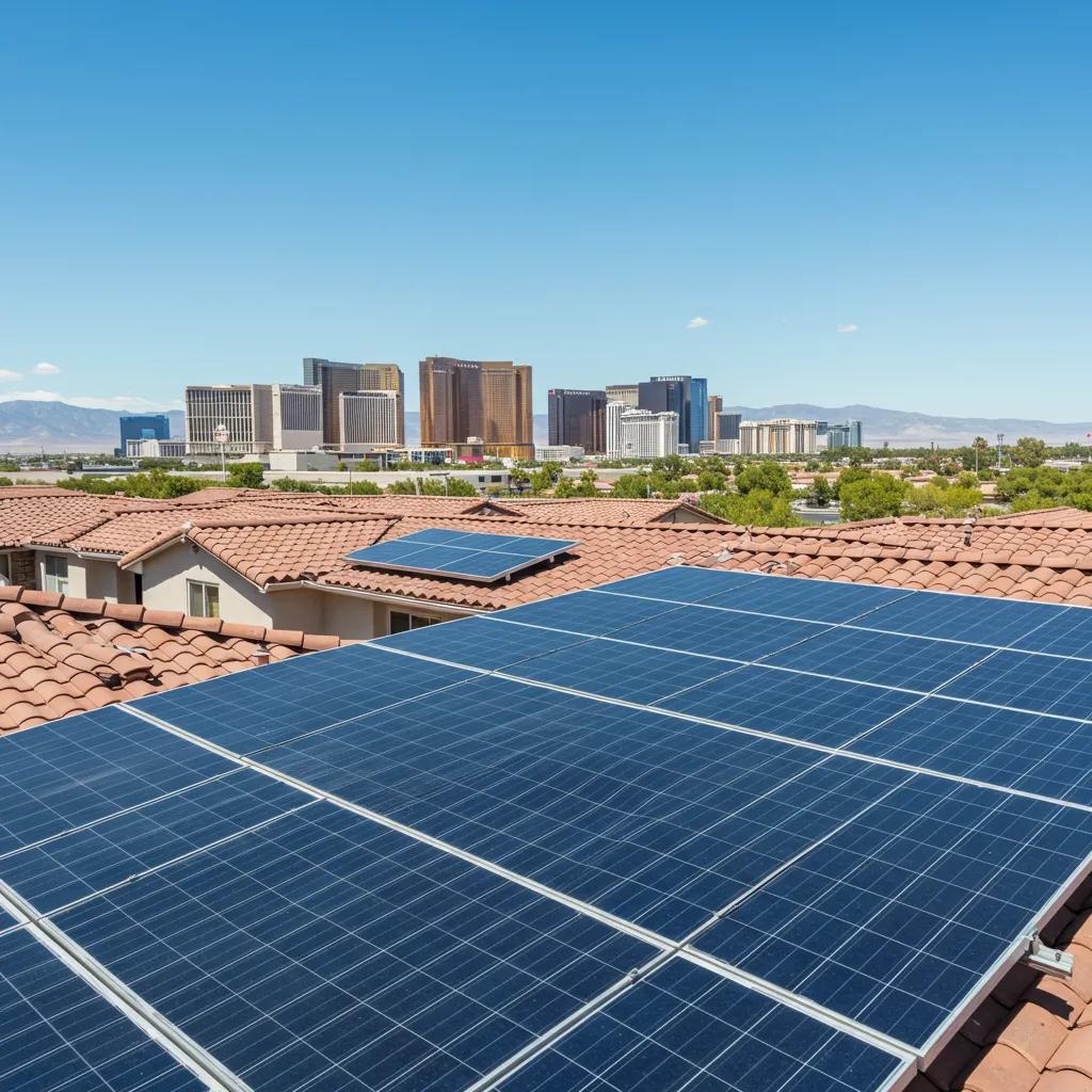Residential rooftop solar panels in Las Vegas under clear blue skies