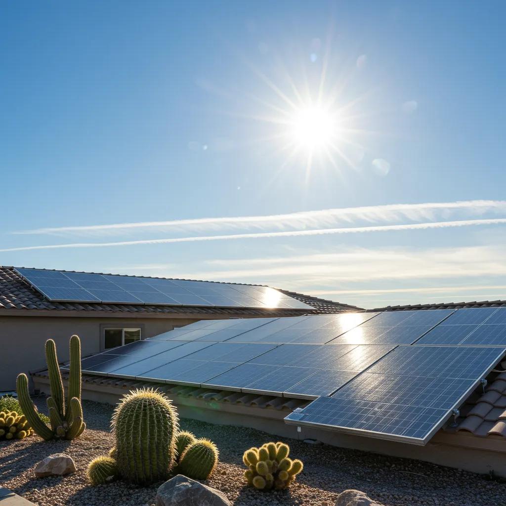 Rooftop solar panel installation in Las Vegas under a bright blue sky