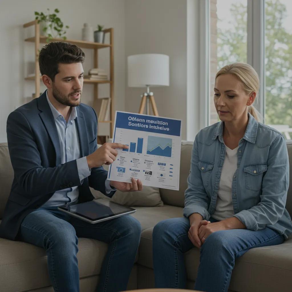 A solar energy consultant guides a homeowner through available incentives in a modern Las Vegas home.
