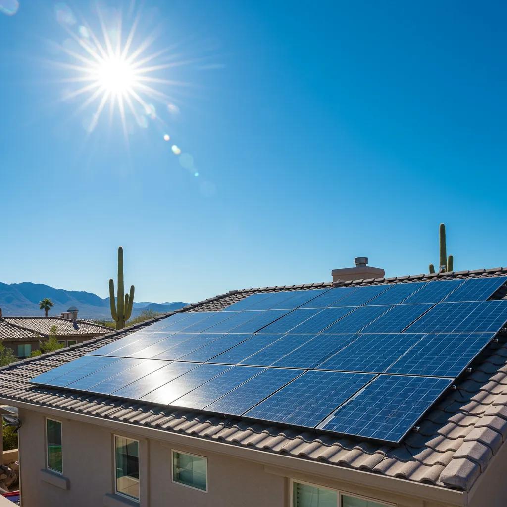 Solar panel installation on a modern home in Las Vegas under bright sunlight