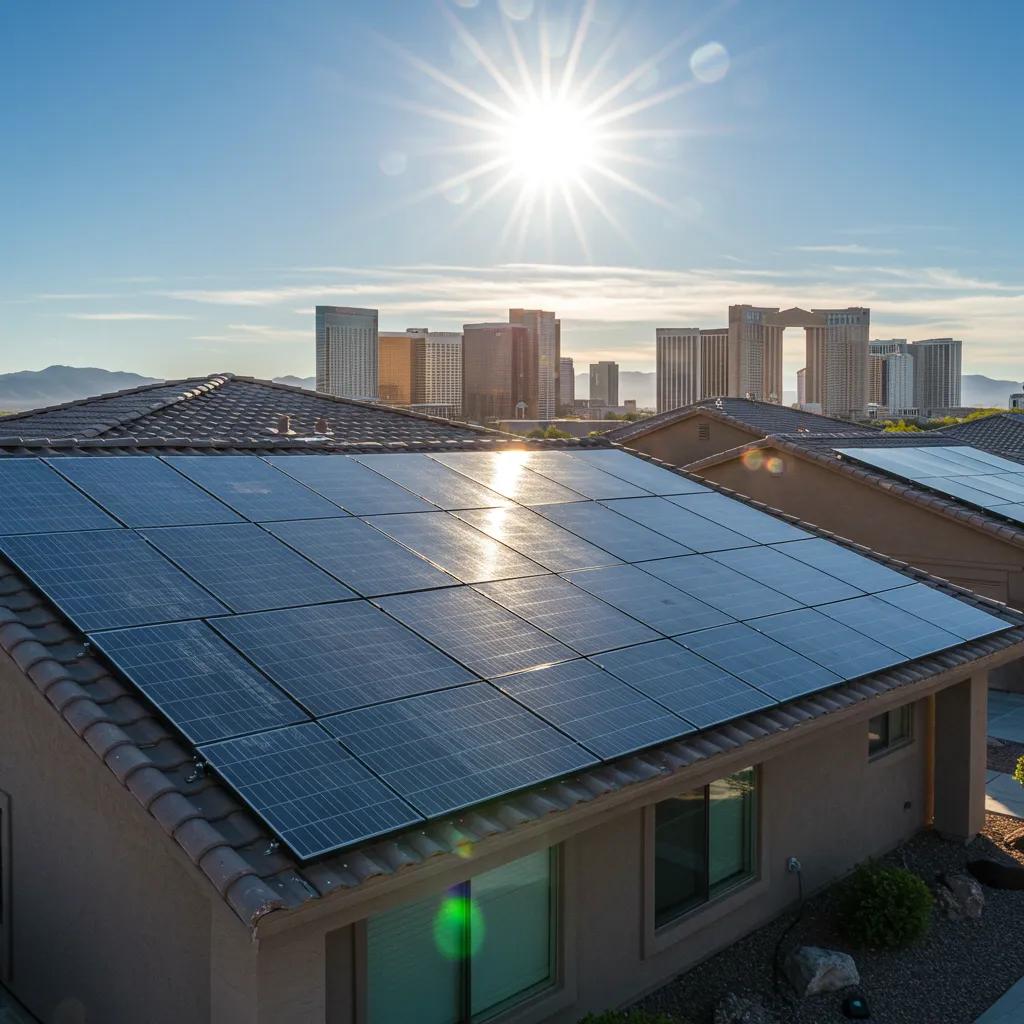 Solar panels on a modern Las Vegas home under bright sunlight, representing solar energy technology