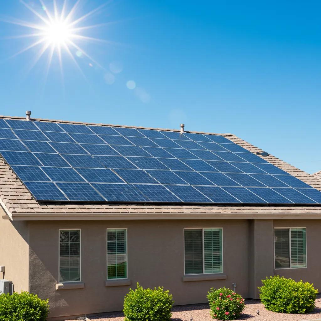 Solar panels on a modern Las Vegas home under bright sunlight, symbolizing energy savings and sustainability