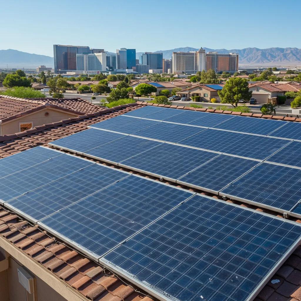 Residential solar panel installation in Las Vegas under bright sunlight
